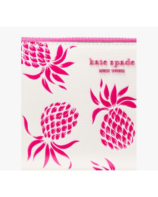Kate Spade Pink Morgan Pineapple Embossed Zip Around Continental Wallet