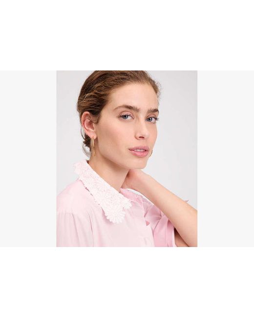 Kate Spade Pink Daisy Lace Collar Button Up Shirt