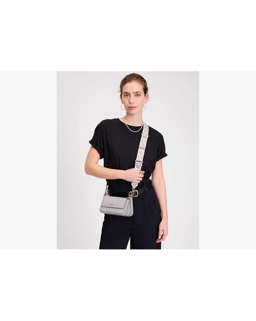 Kate Spade Gray Double Up Umhängetasche Mit Webriemen