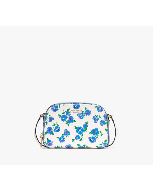 Kate Spade Blue Devin Springtime Blooms Double Zip Dome Crossbody