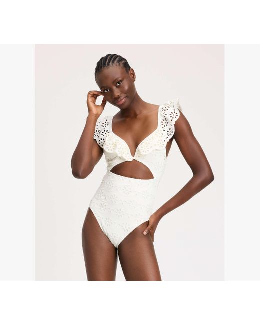 Kate Spade White Eyelet Ruffle One-Piece Swimsuit