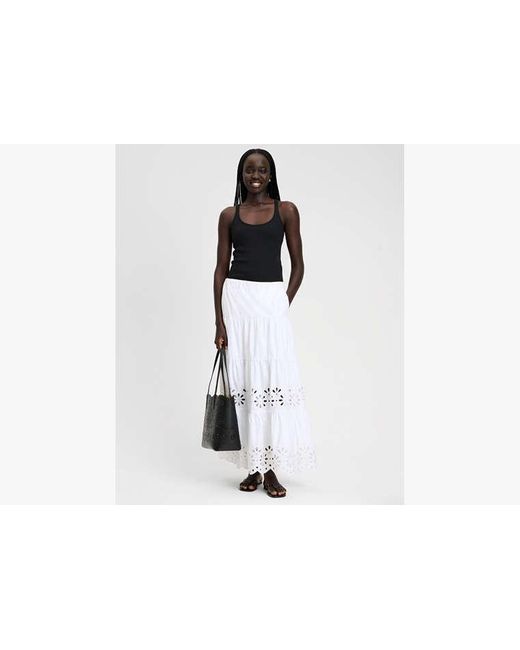 Kate Spade White Daisy Eyelet Tiered Maxi Skirt
