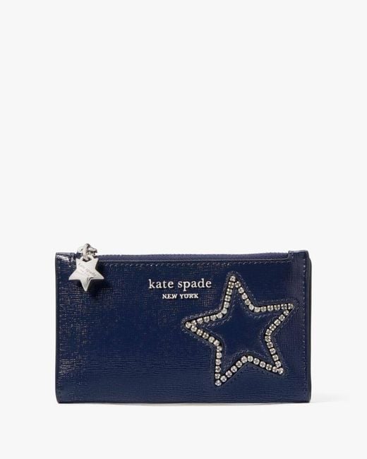 Kate Spade Black Starlight Patent Saffiano Leather Small Slim Bifold Wallet