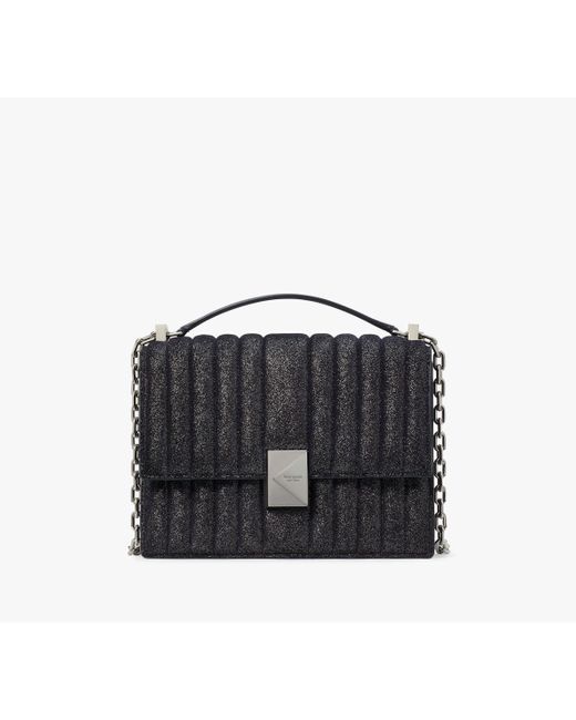 Kate Spade Black Deco Quilted Glitter Suede Chain Shoulder Bag