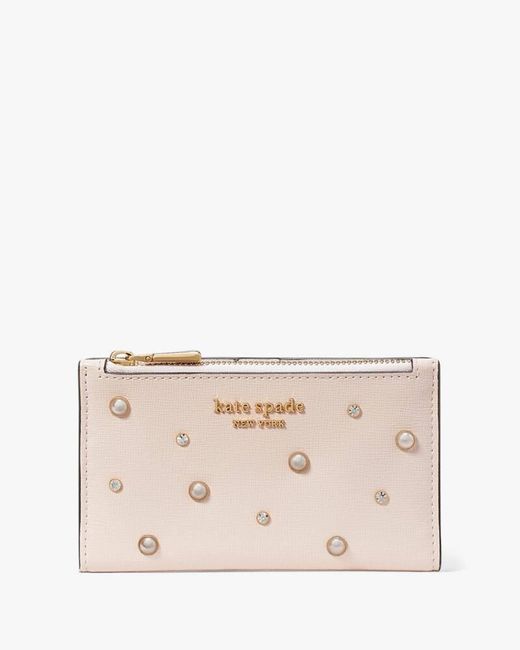 Kate Spade Natural Purl Embellished Small Slim Bifold Wallet