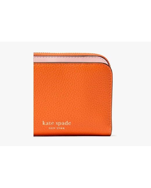 Kate Spade Orange Ava Colorblocked Pebbled Leather Zip Bifold Wallet