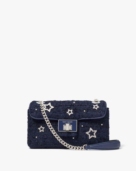 Kate Spade Blue Evelyn Embellished Tweed Small Shoulder Crossbody