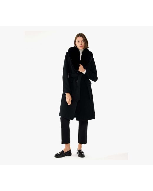 Kate Spade Black Wool Coat With Faux Fur