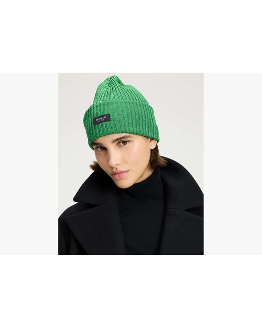 Kate Spade Metallic Sam Label Beanie in Green | Lyst UK