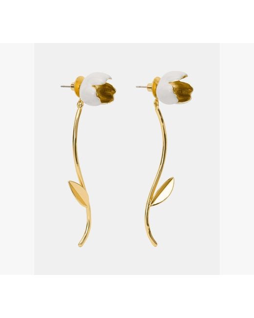 Kate Spade White Golden Bloom Floral Statement Earrings