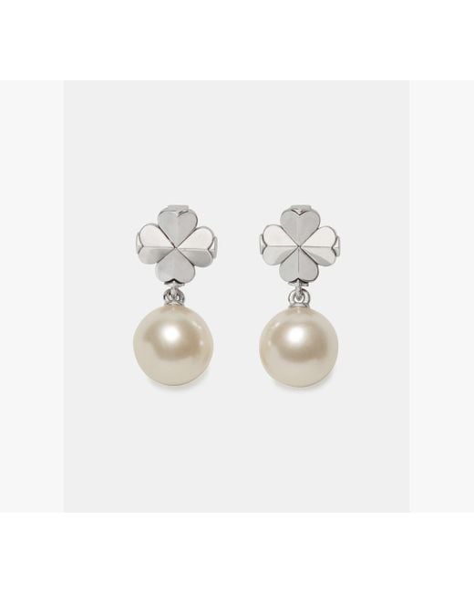 Kate Spade White Spade Flower Pearl Drop Earrings
