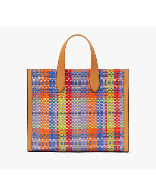 Kate Spade Red Manhattan Madras Plaid Woven Straw Large Tote