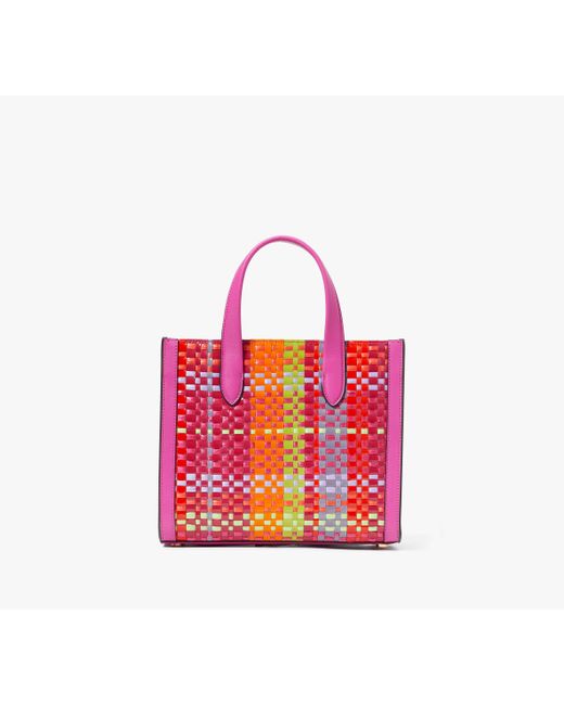 Kate Spade Red Manhattan Madras Plaid Woven Straw Small Tote