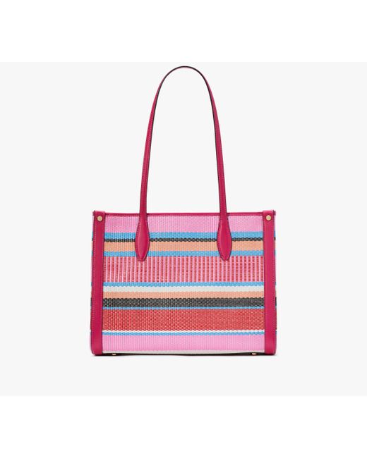 Kate Spade Red Market Striped Woven Straw Medium Tote