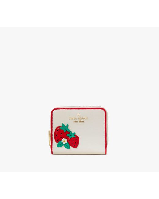 Kate Spade White Strawberry Dreams Klapp-Portemonnaie mit Rundumreißverschluss