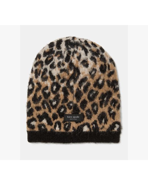 Kate Spade White Kate Spade Downtown Leopard Beanie