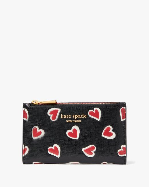 Kate Spade Black Morgan Stencil Hearts Small Slim Bifold Wallet
