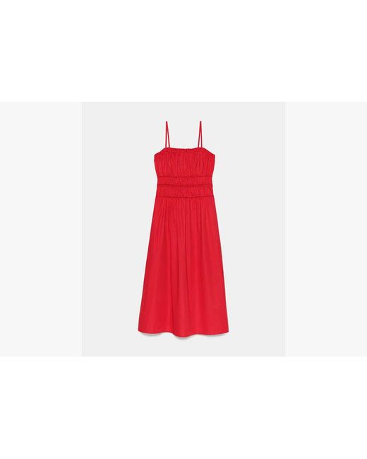 Kate Spade Red Smocked Strapless Midi Dress
