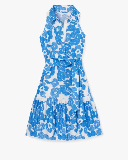 Kate Spade Blue Tropical Foliage Embroidered Dress