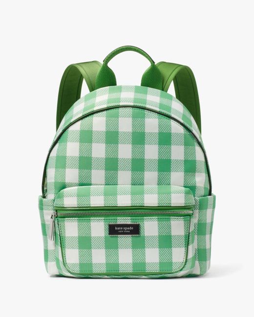 Kate Spade Green Sam Icon Gingham Printed Fabric Small Backpack