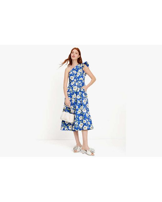Kate Spade Blue Sunshine Floral Ein-Schulter-Kleid