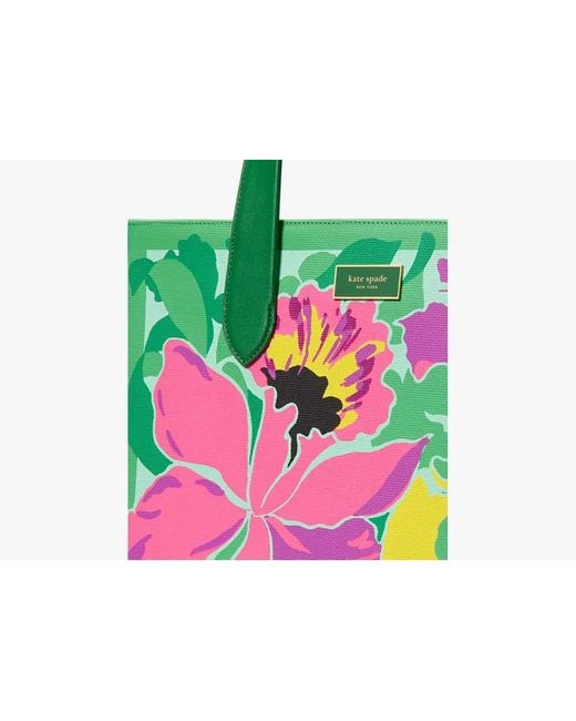 Kate Spade Green Manhattan Tote Bag aus Leinen mit Orchideenblüte zum über der Schulter tragen