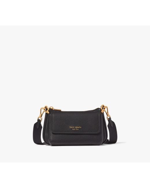Kate Spade Black Double Up Pebbled Leather Crossbody