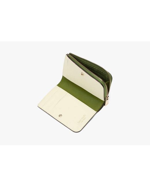 Kate Spade Green Ava Colorblocked Pebbled Leather Zip Bifold Wallet