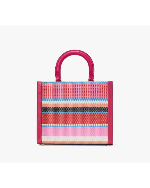 Kate Spade Pink Manhattan Striped Woven Straw Small Tote