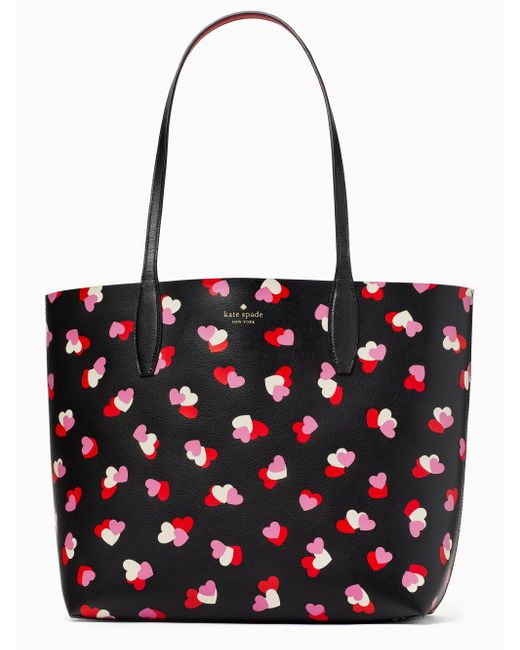 Kate Spade Valentines Day Flutter Hearts Large Reversible Tote in Black
