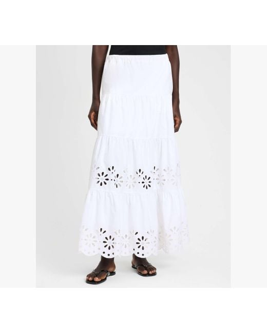 Kate Spade White Daisy Eyelet Tiered Maxi Skirt