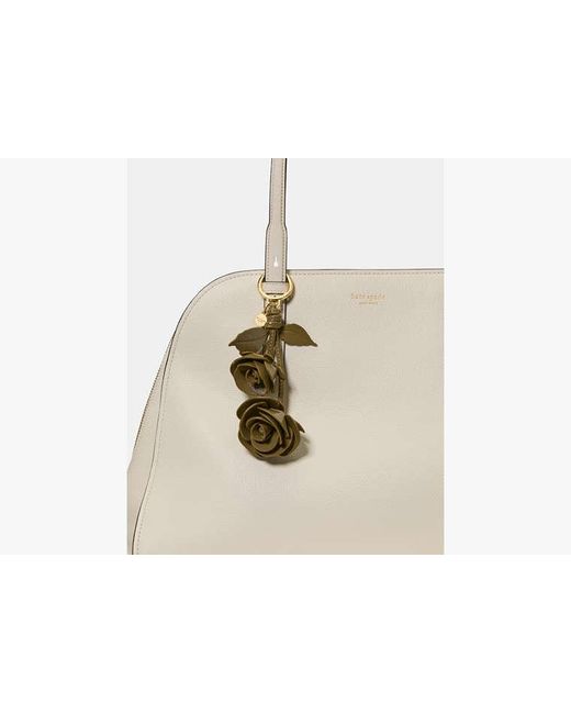 Kate Spade White Crinkle Patent Leather Stacked Rose Bag Charm