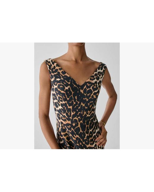 Kate Spade Natural Leopard V-Neck Midi Dress