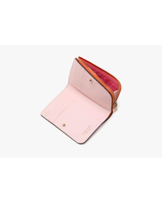 Kate Spade Orange Ava Colorblocked Pebbled Leather Zip Bifold Wallet