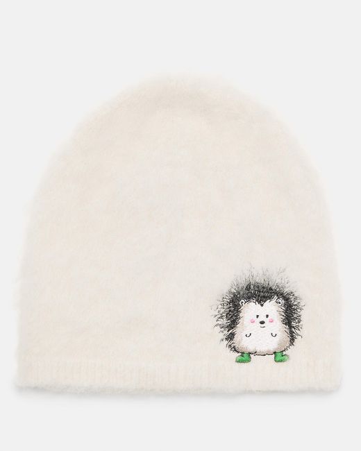 Kate Spade White Hedgehog Patch Brushy Beanie