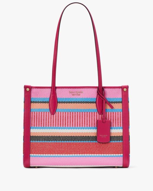 Kate Spade Red Market Striped Woven Straw Medium Tote