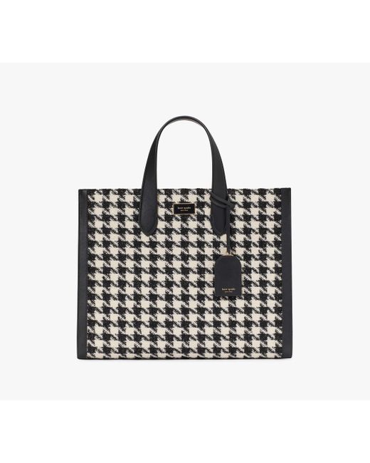Kate Spade Black Manhattan Houndstooth Tweed Large Tote