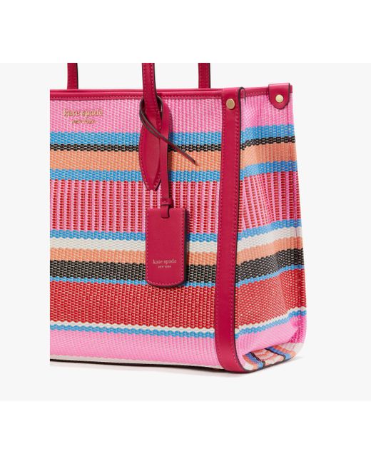 Kate Spade Red Market Striped Woven Straw Medium Tote