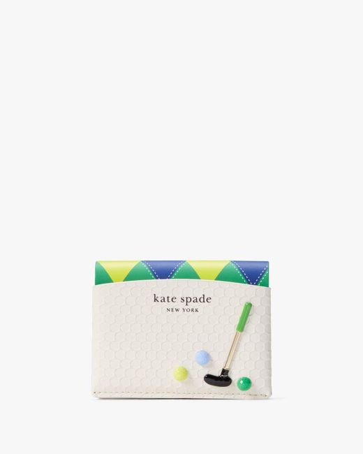 Kate Spade White Tee Time Leather Card Case