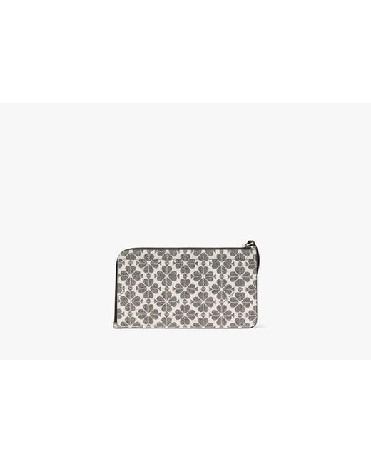 Kate Spade Black Lucy Spade Flower Medium L-Zip Wristlet