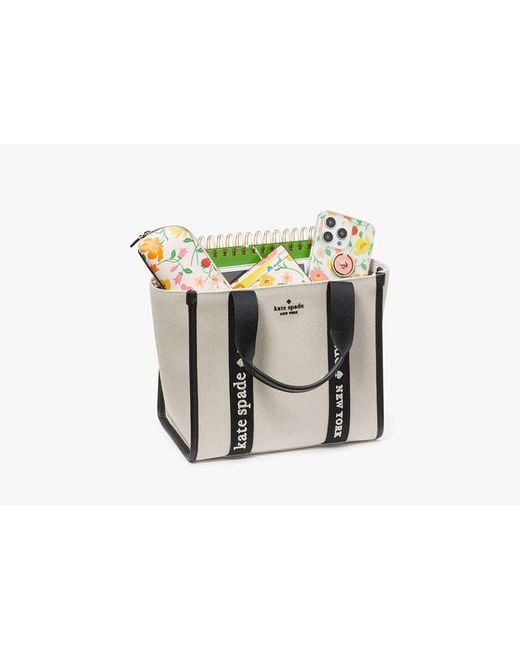 Kate Spade Black Kip Canvas Small Tote, Natural