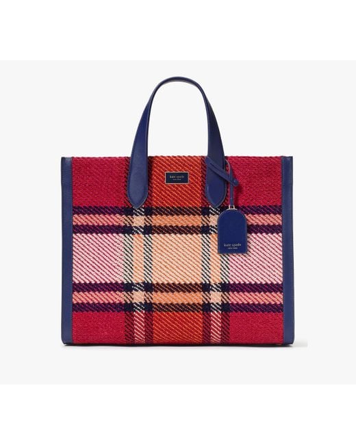 Kate Spade Red Manhattan Grand Plaid Tweed Large Tote