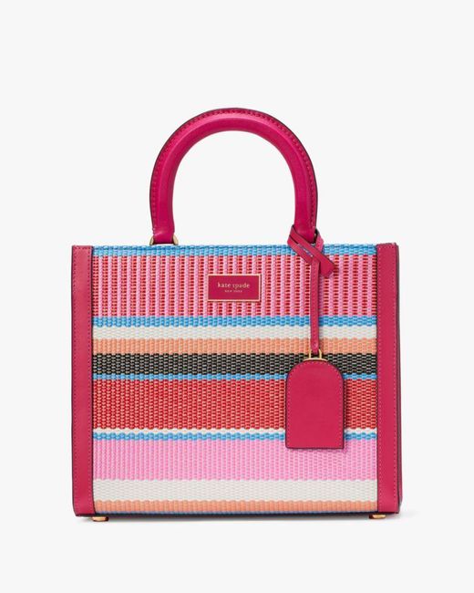 Kate Spade Pink Manhattan Striped Woven Straw Small Tote