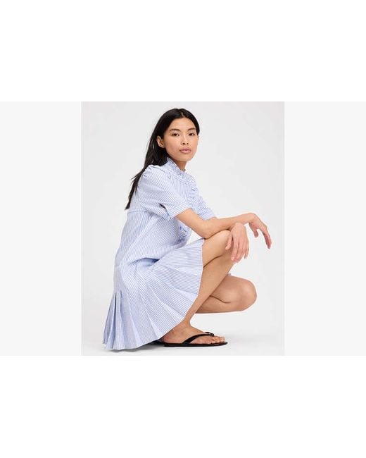 Kate Spade Blue Seersucker Pleated Shirt Dress