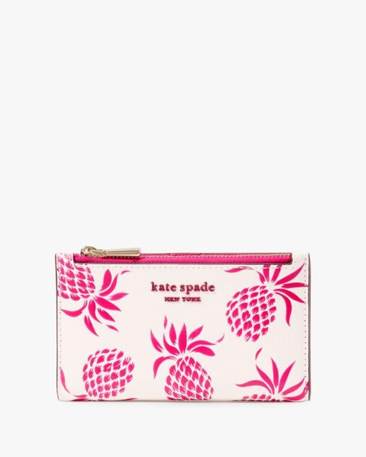 Kate Spade Pink Morgan Pineapple Embossed Small Slim Bifold Wallet