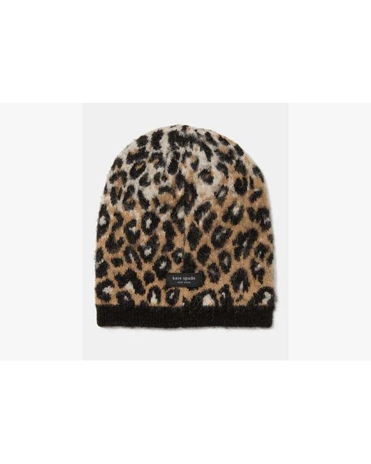 Kate Spade White Kate Spade Downtown Leopard Beanie