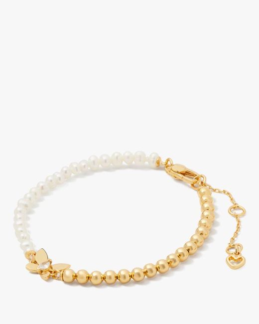 Kate Spade Natural Social Butterfly Pearl And Gold Bead Bracelet