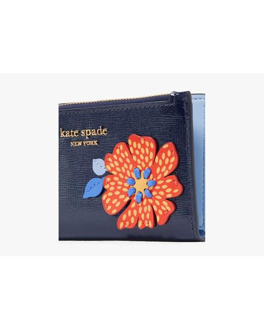 Kate Spade Blue Dottie Bloom Flower Applique Klapp-Portemonnaie