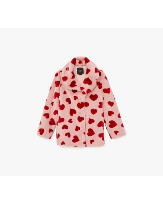 Kate Spade Red Sweet Hearts Faux Fur Coat