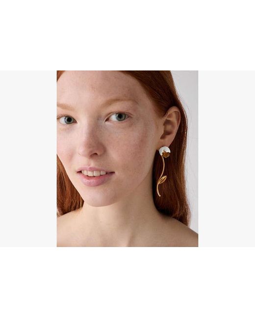 Kate Spade White Golden Bloom Floral Statement Earrings